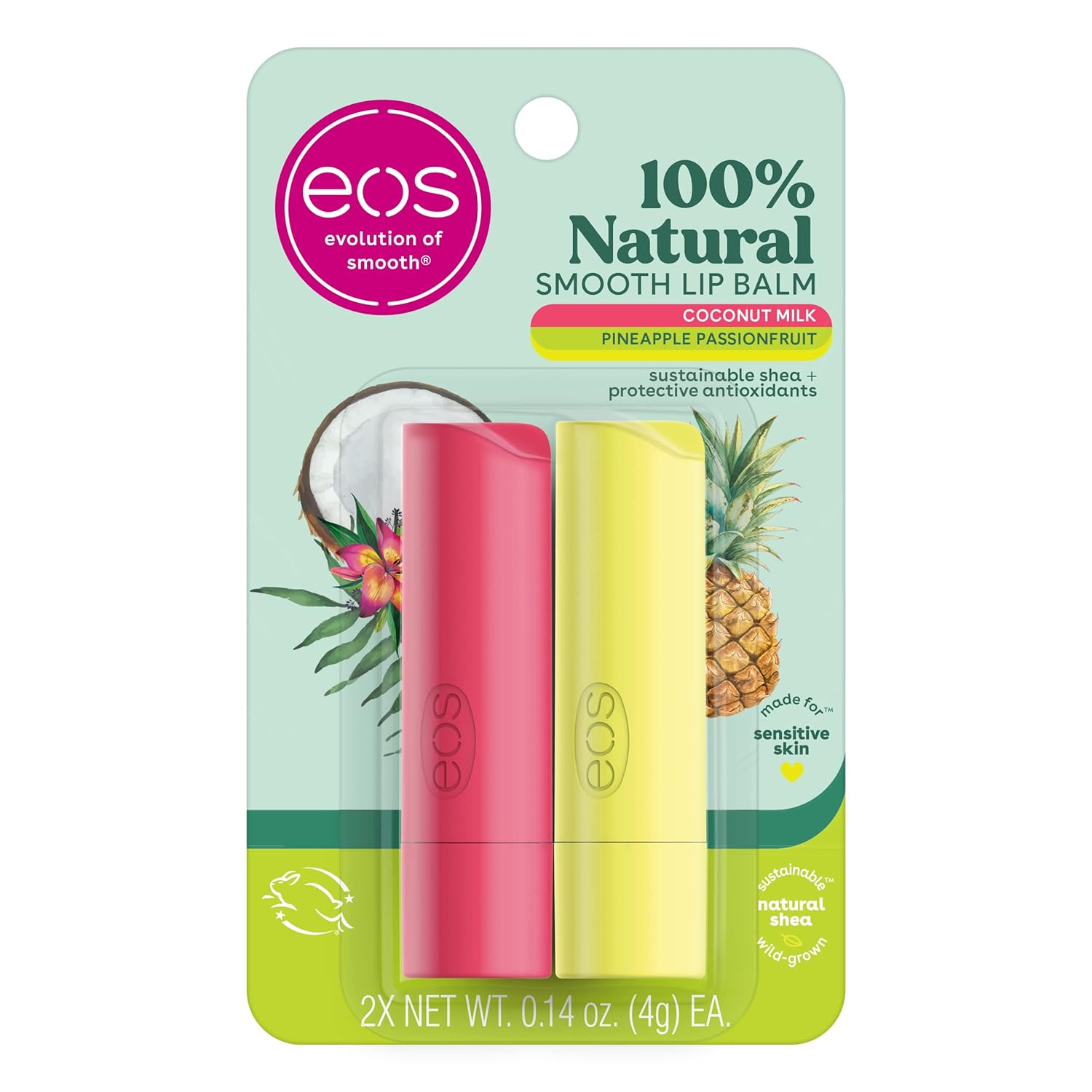 100% Natural Lip Balm 2 Pack - Coconut Milk and Pineapple Passionfruit
